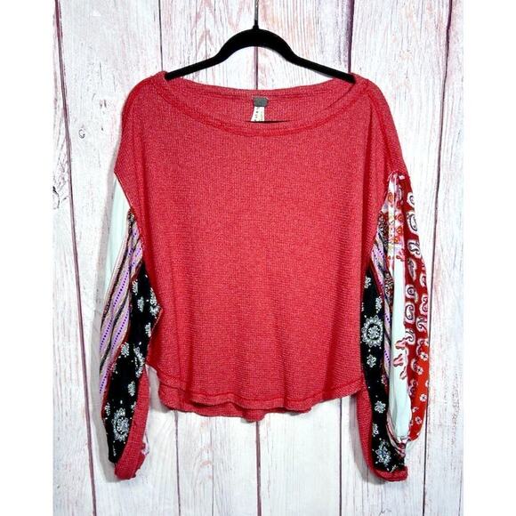 We The Free Free People Blossom Waffle Thermal Top Salmon Color Size Small - Picture 5 of 13